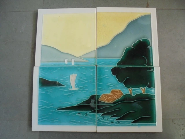 4 Pc Vintage Natural Scenery Design HS Trademark Ceramic Tiles,Japan