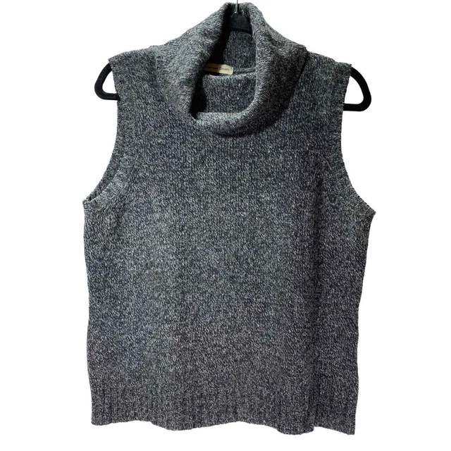 Amanda Smith Lambswool Blend No Sleeve Cowl Neck Womens L Black Burnout Sweater