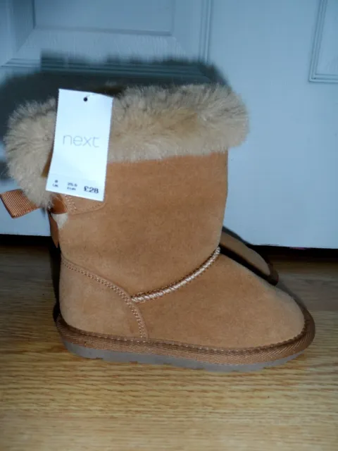 New With Tags Next Girls Tan Real Suede Warm Lined Boots Toddler Size 8