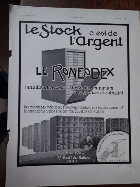 RONEODEX metal racks + high life tailor paper advertising ILLUSTRATION 1933