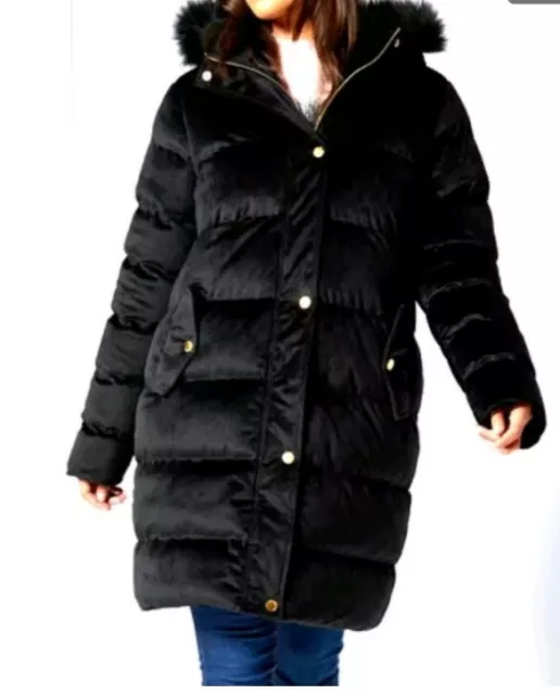 BRAVE SOUL LADIES Velvet Longline Padded Jacket Black Size 12 New