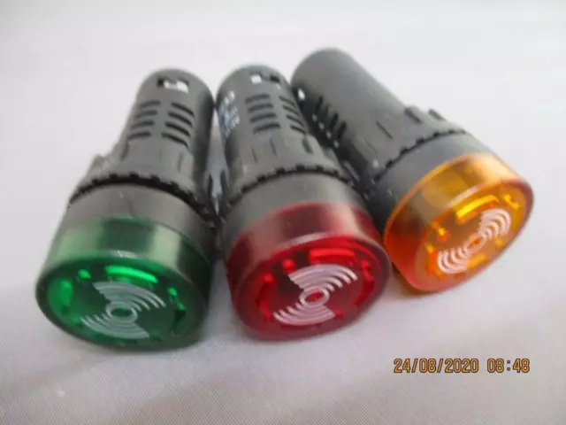 LED Indicator/Warning/Alarm Sounder 22mm Hole 28mm Lens Red/Green/Amber Lamps