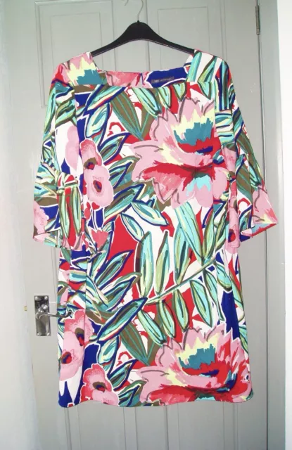 Size 18 Summer Dress M&S Ladies Womens Multicoloured Red Blue Floral Plus