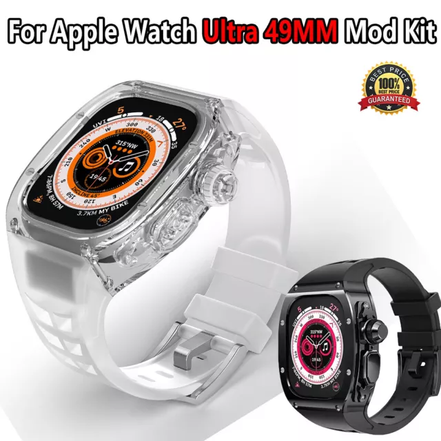 For Apple Watch Band Ultra Transparent Case Rubber Strap Mod Kit For iwatch 49mm