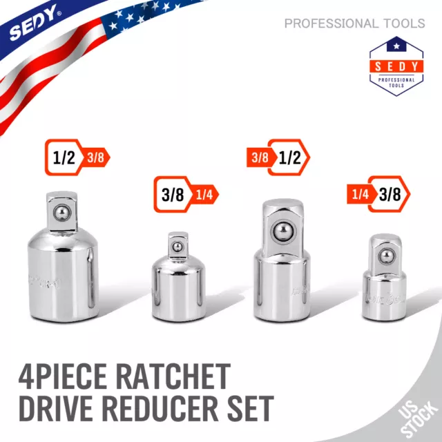 4PC Ratchet wrench Socket Drive Adapter Reducer Air Impact Set  3/8" 1/4" 1/2"