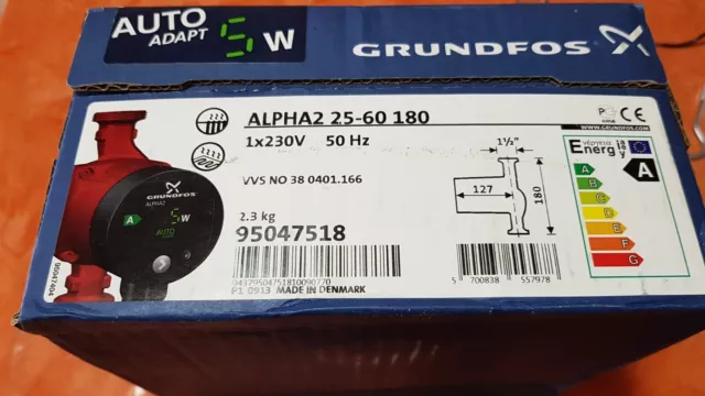 Grundfos Alpha2 25-60 Hocheffizienz-Umwälzpumpe, 180 mm , Heizungspumpe