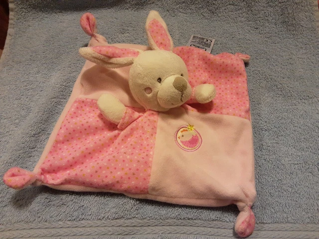 Doudou Plat Lapin Rose Blanc Poule Oiseau Etoile Pois Mots D'enfants Leclerc Tbe
