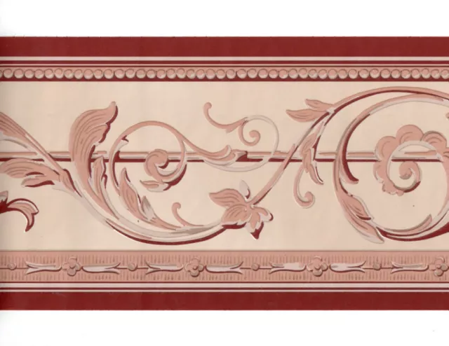 Traditional Architectural Brick RED Tan Acanthus Leaf Scroll Wall paper Border