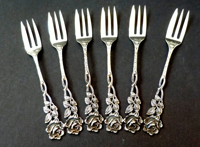 Hildesheimer Rose, 835 Silber, Albo, 6 Kuchengabeln, Kaffeebesteck, 12,5 cm, TOP