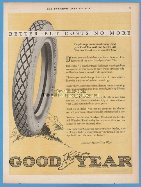 1923 Goodyear Tire Rubber Akron OH Better But Costs No More car automobile Ad
