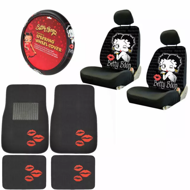 New Betty Boop Kiss Car Front Back Floor Mats Seat Covers & Steering Wheel Cover