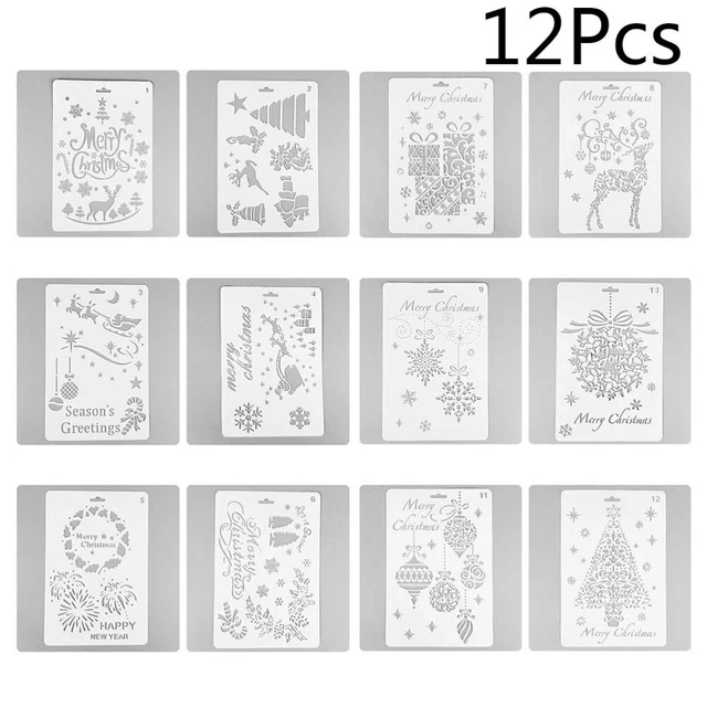 12 piezas Plantillas Dibujo de Navidad Pintura Plantillas Pintura Dibujo Plantillas