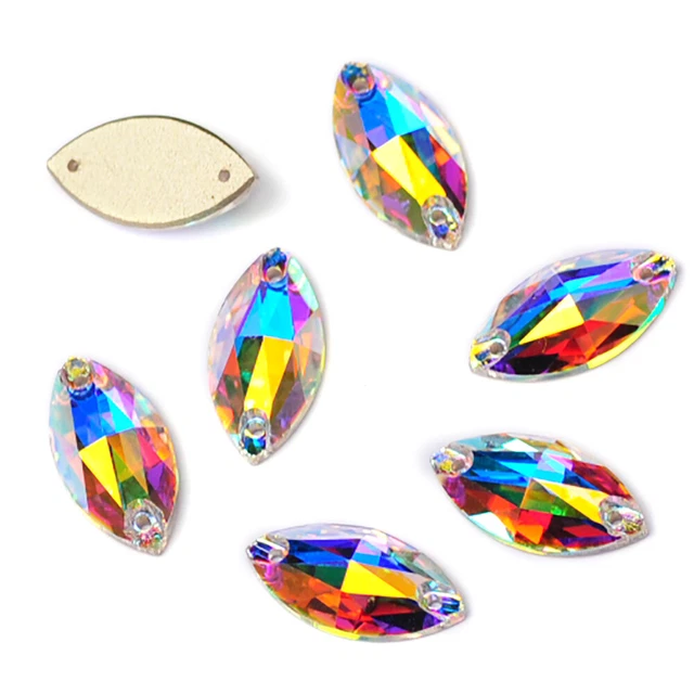 Glass Crystal AB Navette Sew ON Strass Loose Rhinestones Flat Back Sewing Beads
