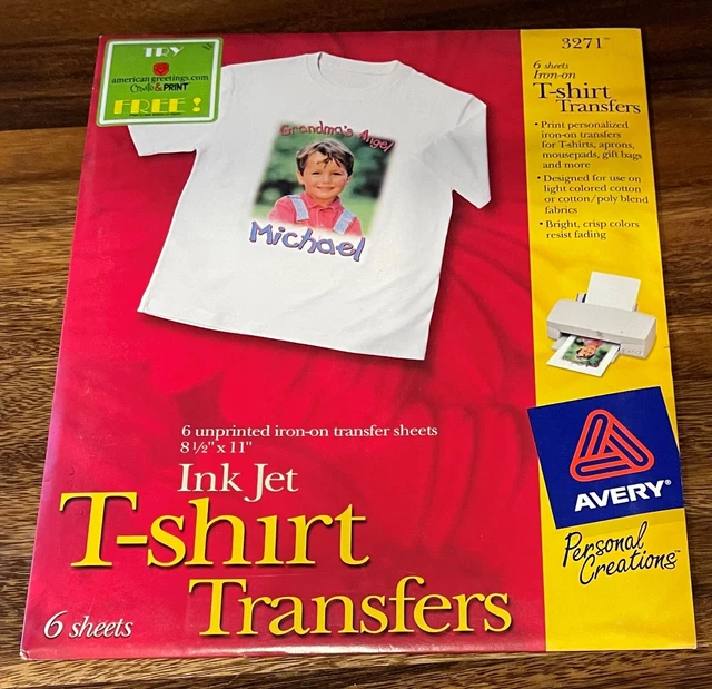 AVERY TSHIRT IRONON Transfers for Inkjet Printers 6 Sheets 8.5 x 11