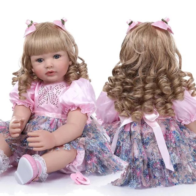 Bambola 24" bambina rinata + lunghi capelli biondi ricci accompagnare bambini realistici