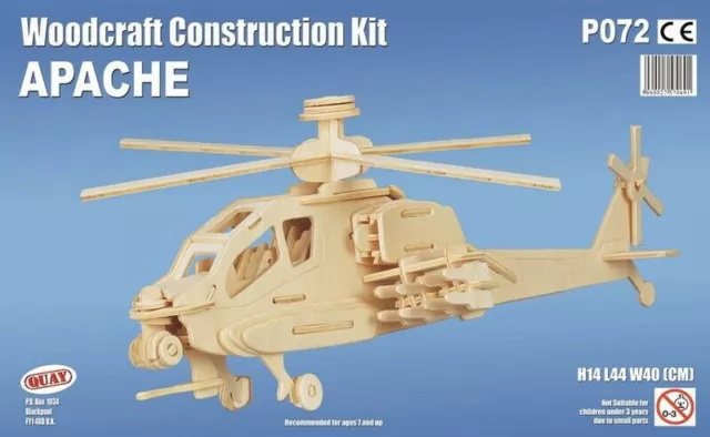 Apache Woodcraft Construction Kit- Helicopter 3D Wooden Model Puzzle KIDS ADULTS