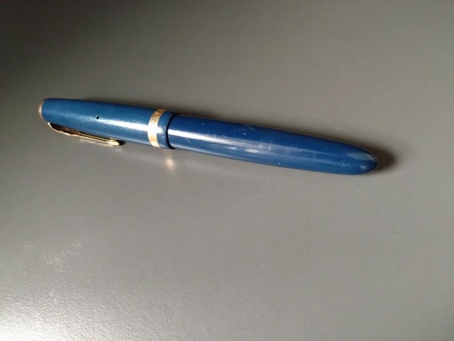 VINTAGE PARKER DUOFOLD Fountain Pen 14k Yellow Gold Nib Royal Blue 14ct ...