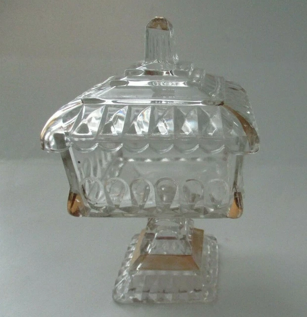Vintage Clear Glass Wedding Bowl Gold Trim Cake Box Candy Dish