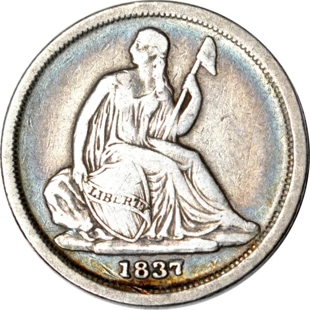 1837 10C No Stars Small Date F-103a Seated Liberty Dime Fine K17039