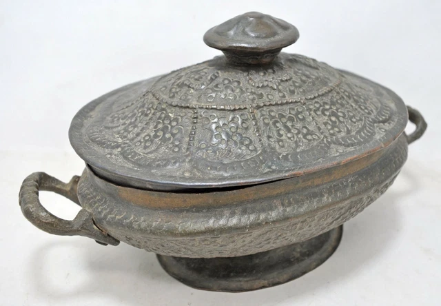 Antique Brass Kashmiri Food Box Original Old Fine Hand Crafted Embossed Engraved
