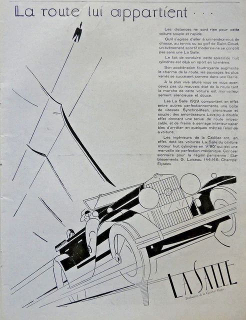 1928 Press Advertisement Car La Salle La Road Belongs To Him