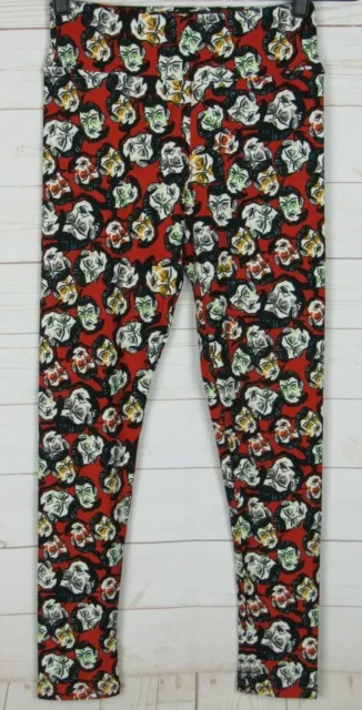 LuLaRoe Halloween OS Leggings Dracula/vampire faces on red New