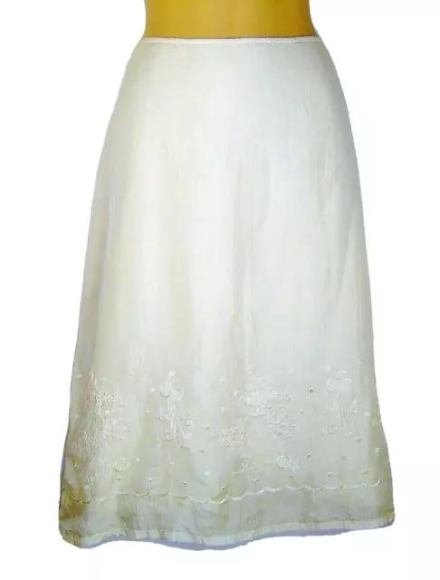 DKNY Pure Silk A Line Skirt Soft White Mid Calf Floral Embroidery Sz 14 NWT $265