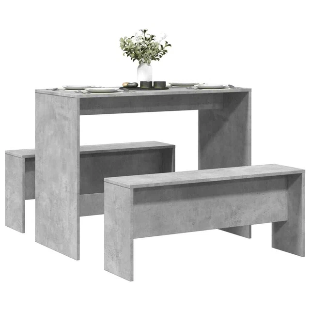 3 PIECE DINING Table and Bench set Concrete Grey Engineered Wood £143.