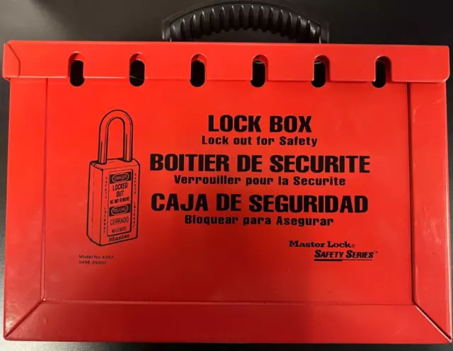 MASTER LOCK Group Lockout Box: Steel, Red, 6 in x 9.25 in 3.75 in, Hinged