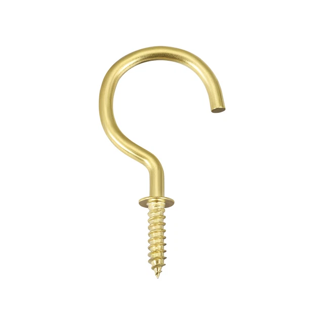 1.5" Screw Eye Hooks Self Tapping Screws Screw-in Hanger with Plate Golden 20pcs