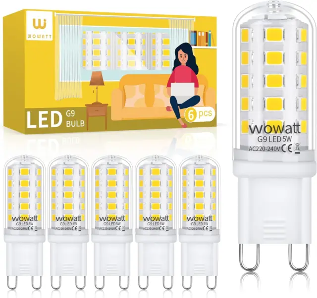 Wowatt G9 LED Bulbs Cool White 6000K 5W, Equivalent to 40W G9 Halogen Bulb, Non