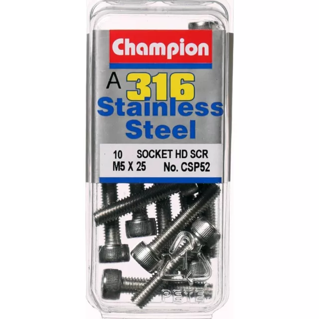 Champion Cap Screw Socket Head Stainless M5 x 25mm 10Pk CSP52