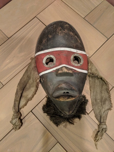 Dan Tribal Mask with Red Cloth Band — Authentic Hand Carved African Wood Art