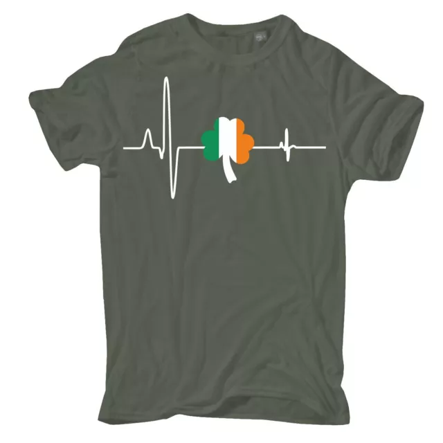 Herren T-Shirt Herzschlag Irland Fahne Flagge Kleeblatt St.Patricks Day S - 8XL