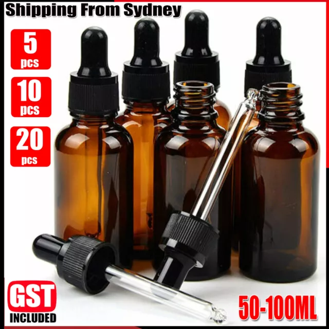 50-100ML Amber Glass Liquid Dropper Reagent Eye Pipette Essential Oils Bottle AU