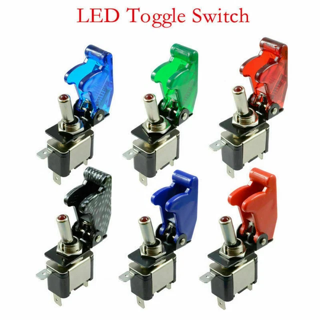 ILLUMINATED 12V 20A LED Toggle Switch With Missile Style Flick Cover ...