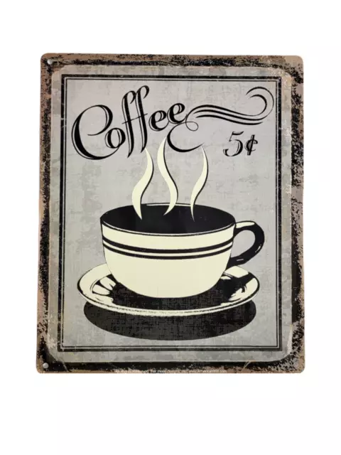 "'Coffee for 5 Cents'" Retro Vintage Metal Tin Sign 12" x 9" Cafe Shoppe 3