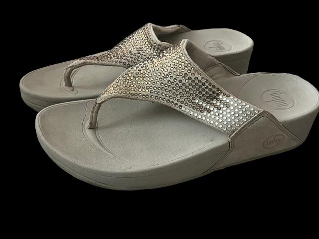FITFLOP •Women 9/EU 41• Flare Rhinestones Crystals Bling Suede Sandals Tan Beige 3
