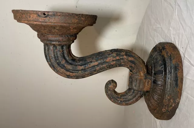 LARGE antique heavy industrial solid cast iron electric wall sconce fixture 3