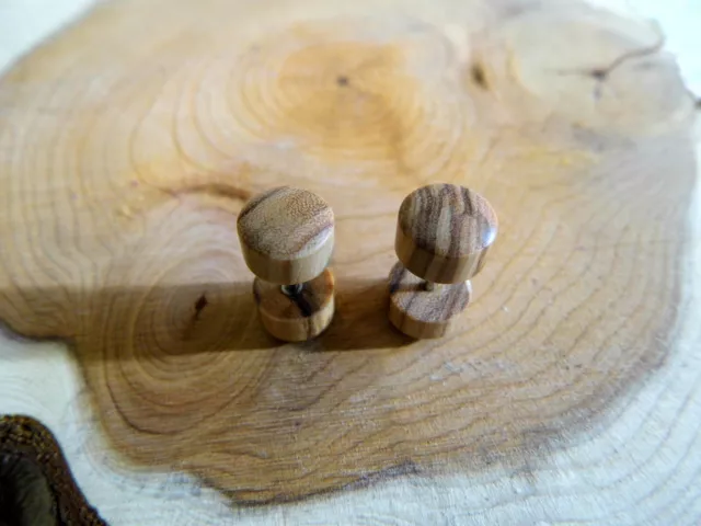 PAIR OLIVE WOOD STUDS EARRINGS Men Women Organic Wooden Small Faux Plug HANDMADE 2