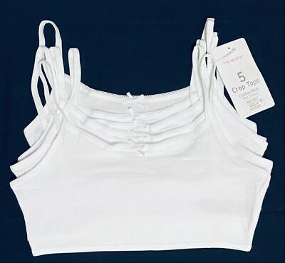Primark 5 Pack Girls Crop Tops First Bra White Cotton Underwear 7-15 Yrs