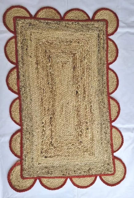 Runner Jute Rug Scallop Carpet Handmade Farmhouse Natural Braided Rustic Look