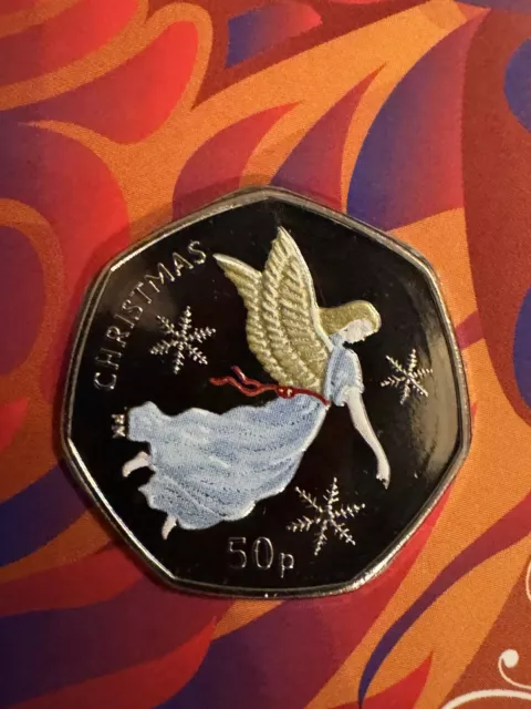 Isle Of Man MEGA RARE 2012 Christmas Angel Coloured Sealed Coin MINT Condition.