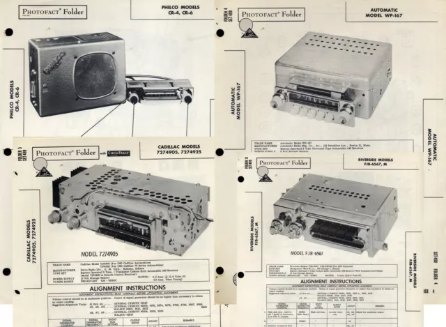 Sams Photofacts (4) Automatic, Cadillac, Philco, Riverside RADIO folders PFAX1