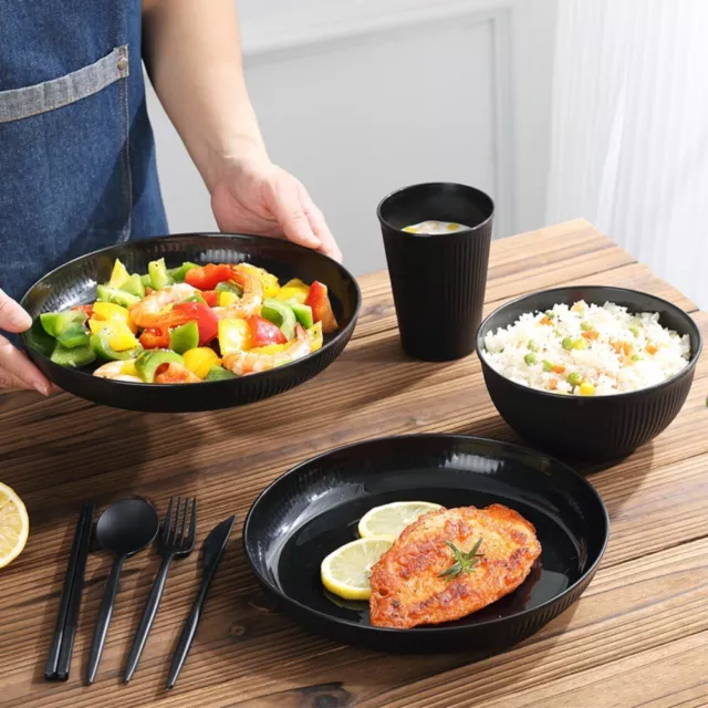 3pcs/set Plastic Black Tableware Set Anti-fall Plate/Bowl/Cup Cutlery Set  Party