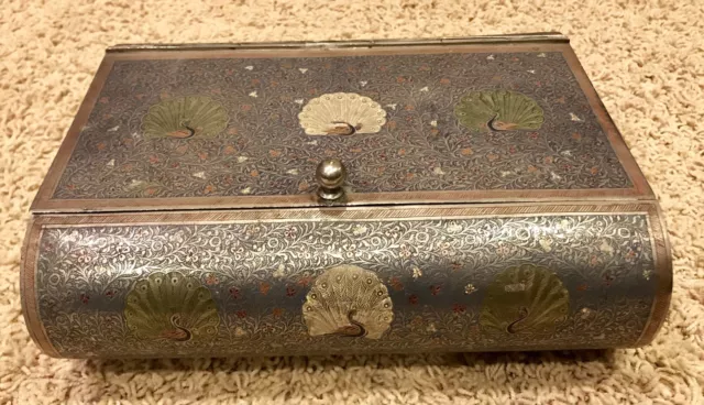 Rare Vintage Thorens Swiss Music Box Engraved Hand Painted Peacocks!