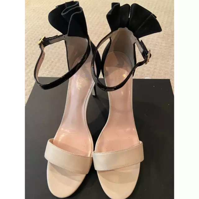 Kate Spade New York Womens Iris Sandals Beige Black Buckle Leather Italy 8.5 M