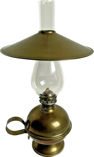 Vtg Brass Hurricane Oil Lamp Lantern Slide On Hood Shade Finger Loop 13" T