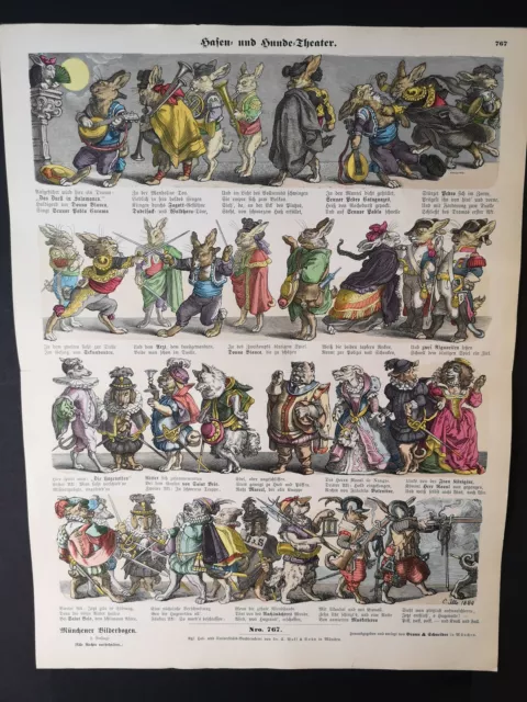 Münchener Bilderbogen Nro. 767. Hasen- und Hunde-Theater. Um 1880: