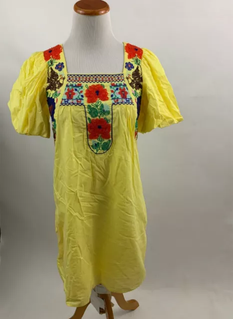 VA VA Joy Han yellow embroidered dress w/ pockets Women's S